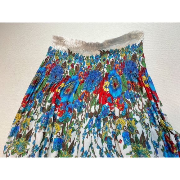 Elepants Women's Boho Harem Hippie Pants Cold Wash White Blue Floral Stretch - Picture 12 of 16